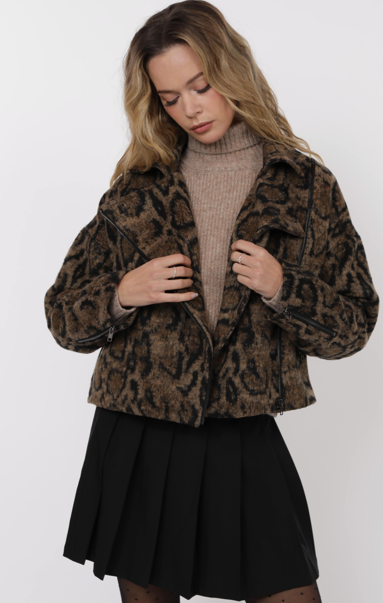 Sage the label Strada Brushed Vegan Leopard Oversized Jacket