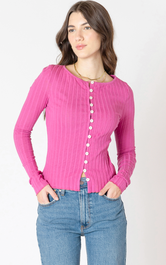 Dex RIBBED BUTTON FRONT TOP