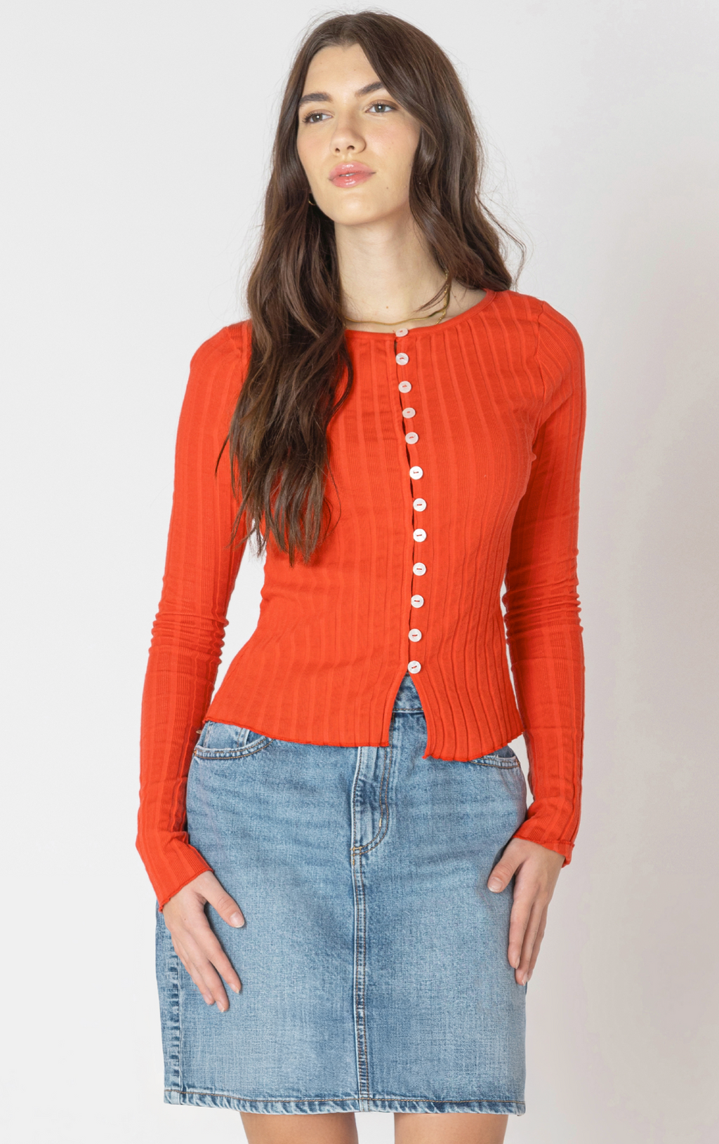 Dex RIBBED BUTTON FRONT TOP