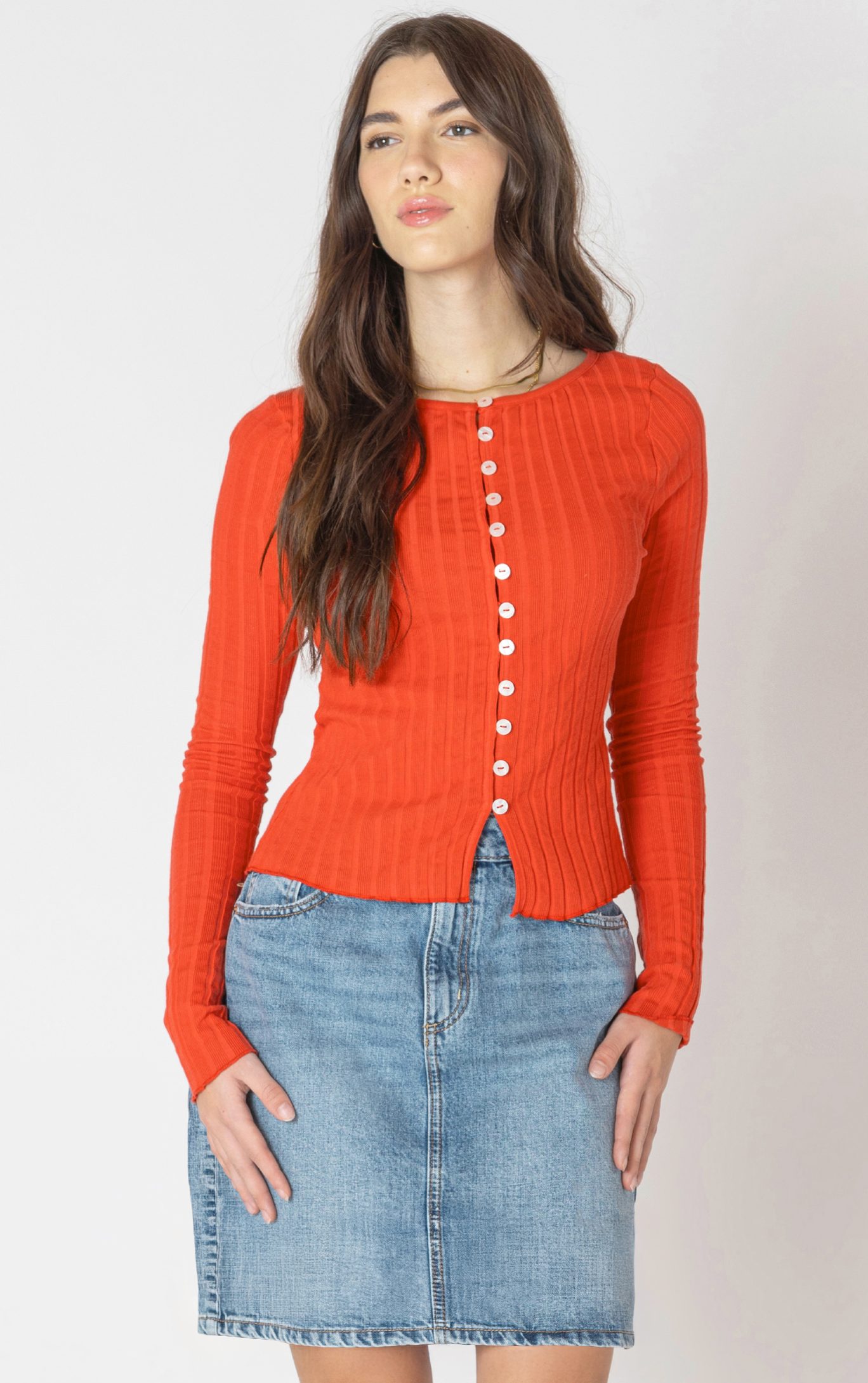 Dex RIBBED BUTTON FRONT TOP