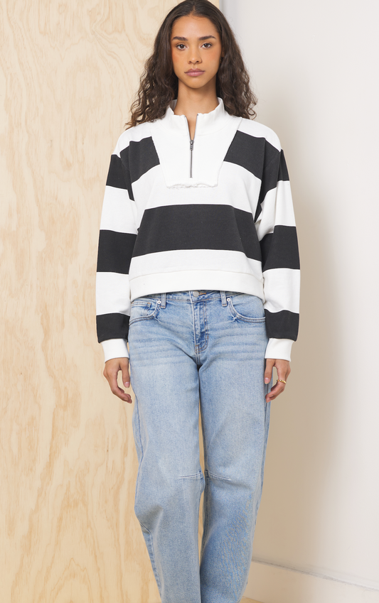 Vintage Havana Striped French Terry Half Zip Sweatshirt
