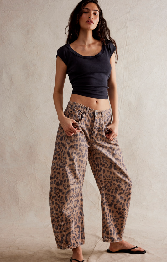 Free People Good Luck Printed Barrel Pants