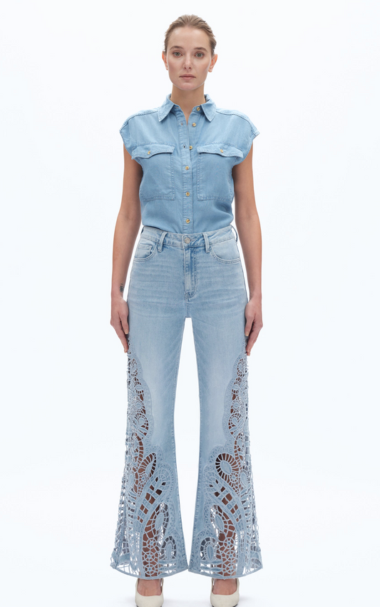 Bayeas Lace Patchwork Wide Leg Jeans