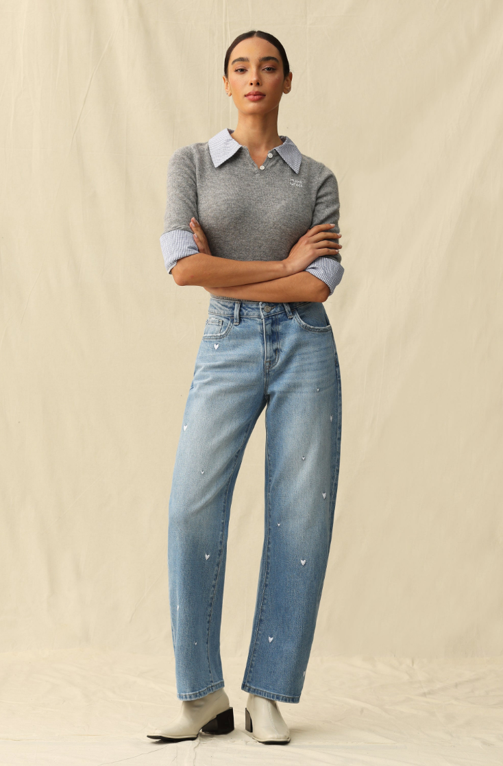 Bayeas Flora Mid Rise Barrel Jeans