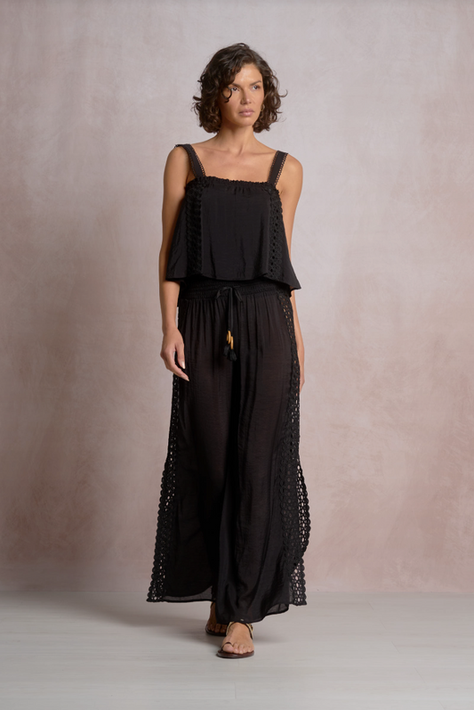 Elan Open Embroidered Pants with Side Slits