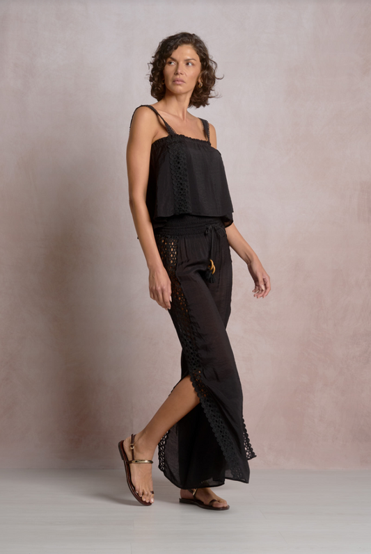 Elan Open Embroidered Pants with Side Slits