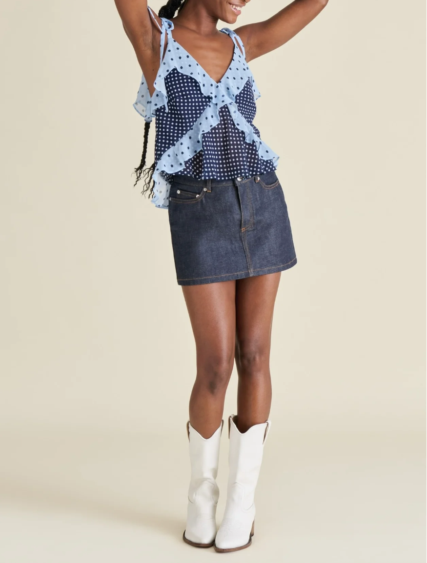 Steve Madden Adalina Polka Dot Sleeveless Chiffon Tank Top