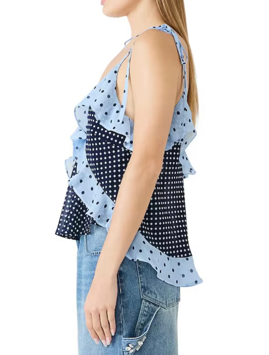 Steve Madden Adalina Polka Dot Sleeveless Chiffon Tank Top