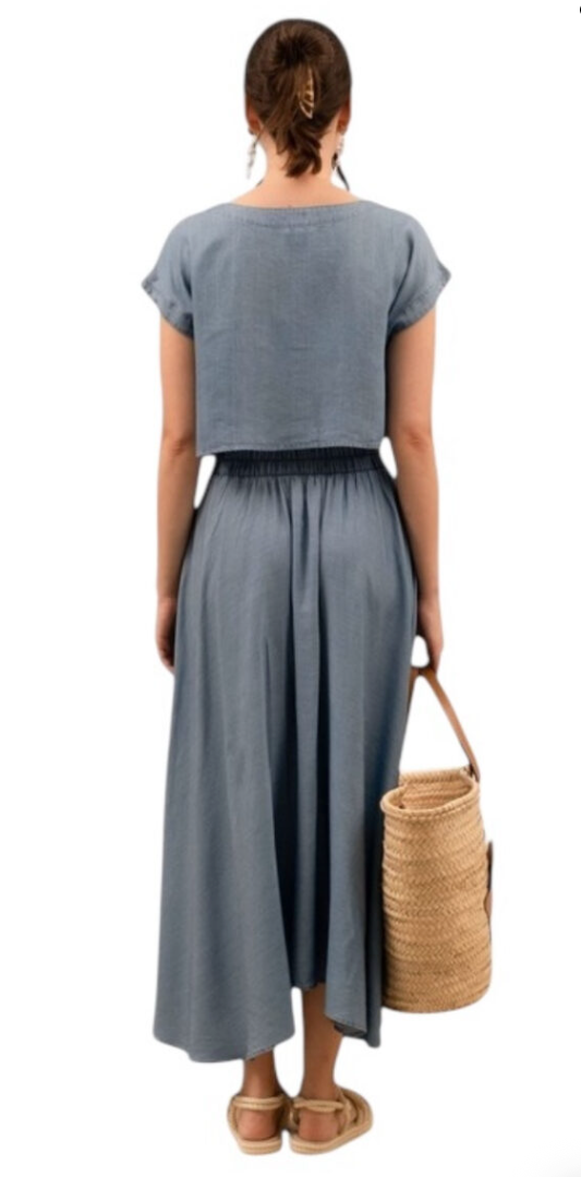 Chambray Boat Neck Boxy Crop Top