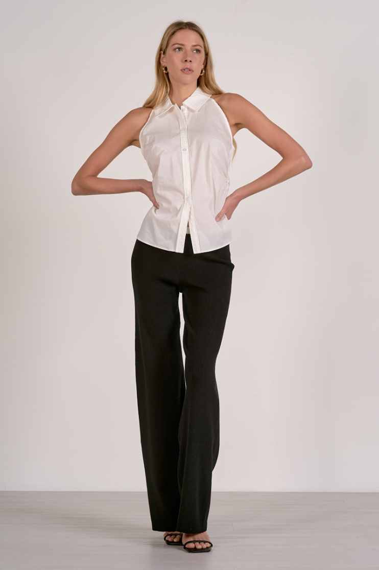 Elan Sleeveless Collar Button Up Top