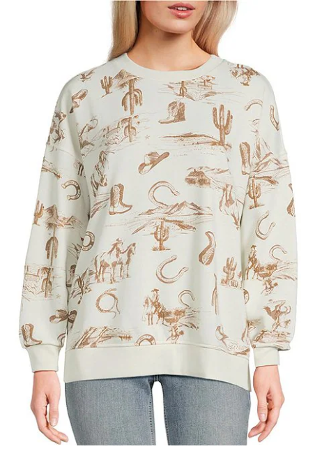 Western Print Crew Neck