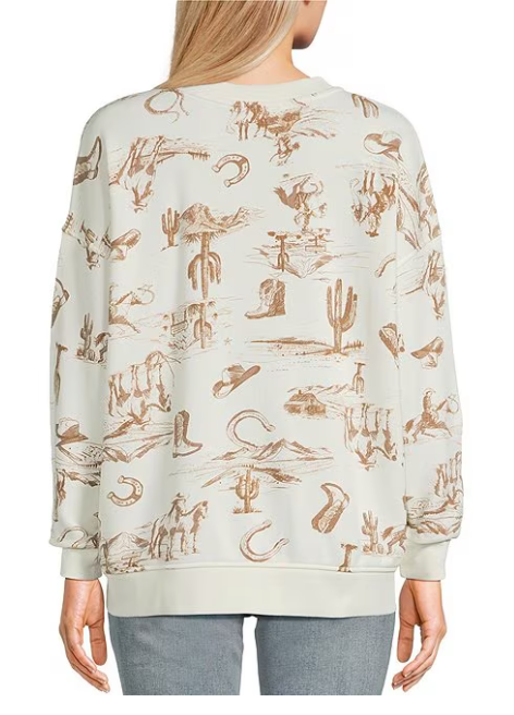 Western Print Crew Neck