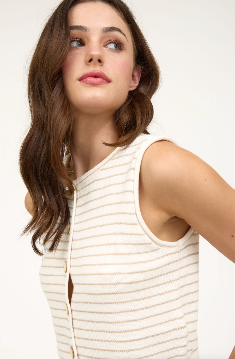 Stripe Button Down Cardigan Vest