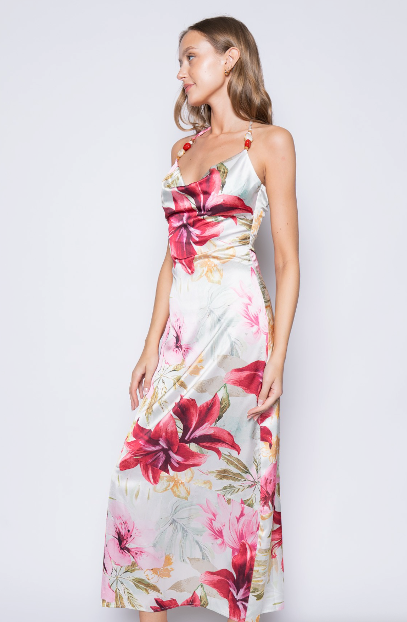 Cowl Neck Bead Strap Maxi Dress