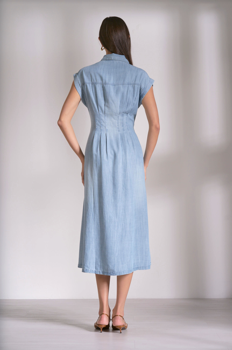 Elan Denim Cap Sleeve Midi Dress