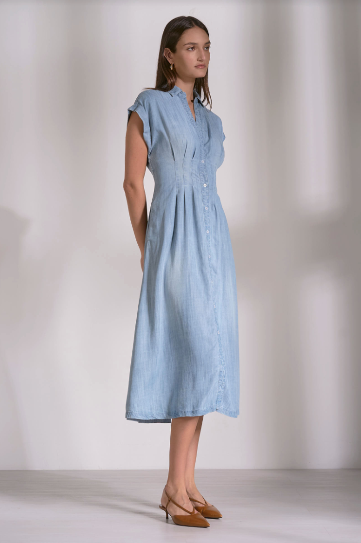 Elan Denim Cap Sleeve Midi Dress