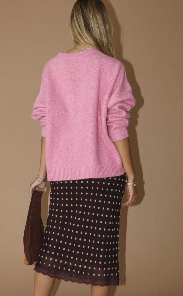 Dalmatian Dog Graphic Fuzzy Pink Sweater