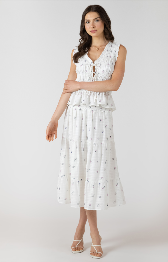 Dex Smocked Waist Midi Skirt