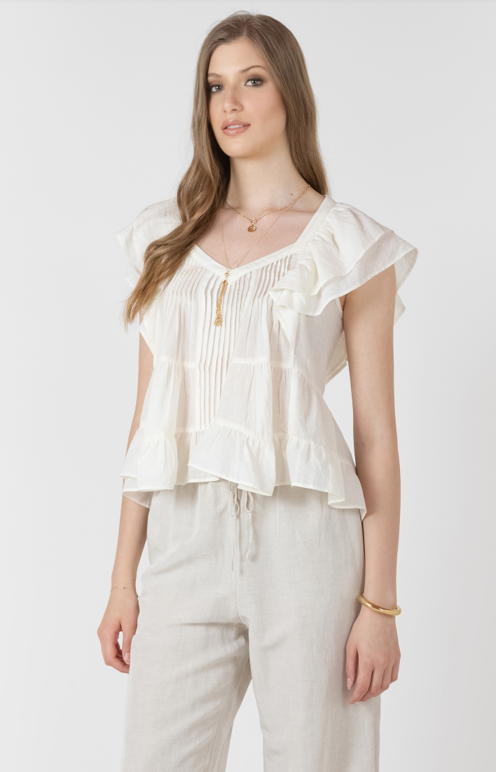 Dex Printed Ruffle Tencel Blouse