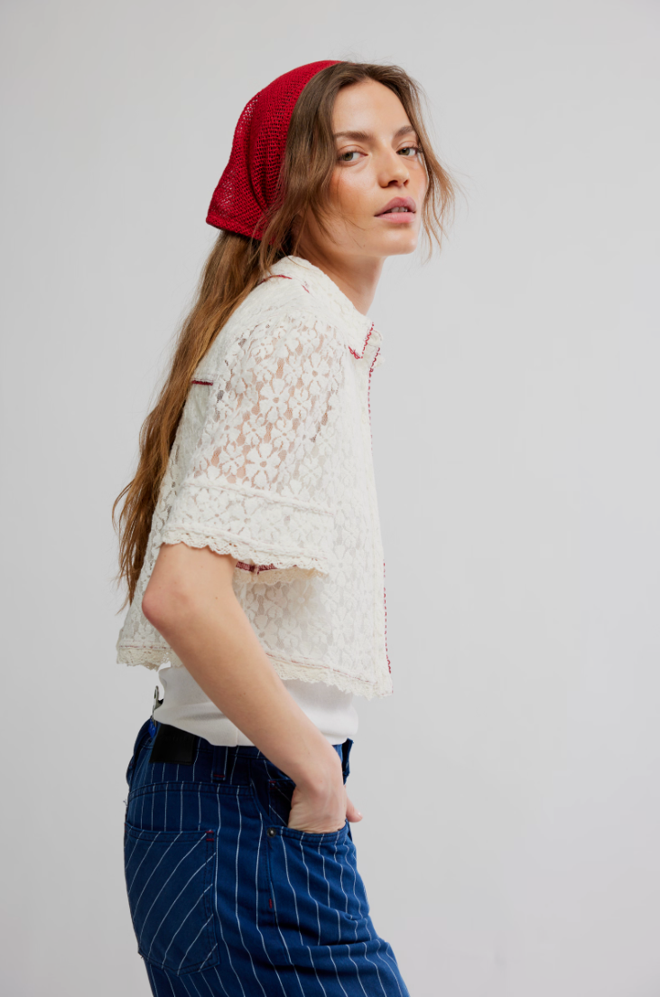 Free People Mannie Lace Button Down Top