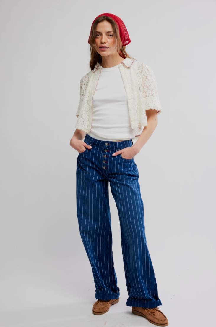 Free People Mannie Lace Button Down Top