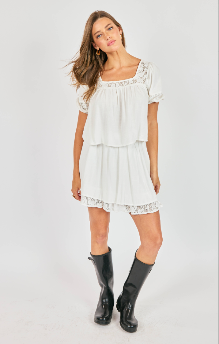 Sadie & Sage Misty Layered with Lace Mini Skirt