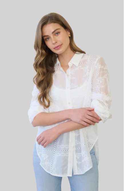 Zoe and Claire Transparent Embroidered Shirt