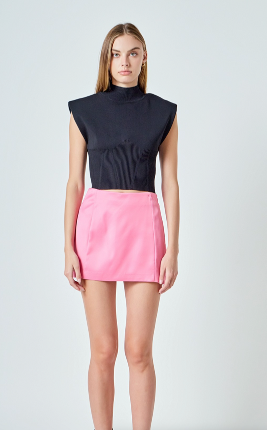 Satin Piping Mini Skirt