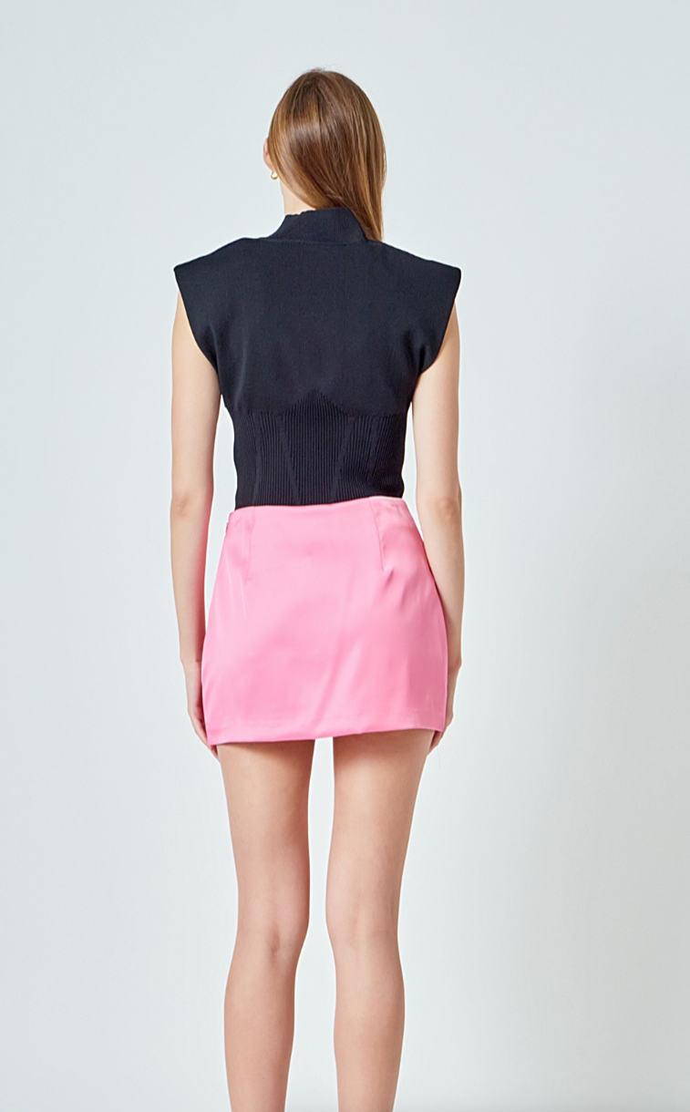 Satin Piping Mini Skirt