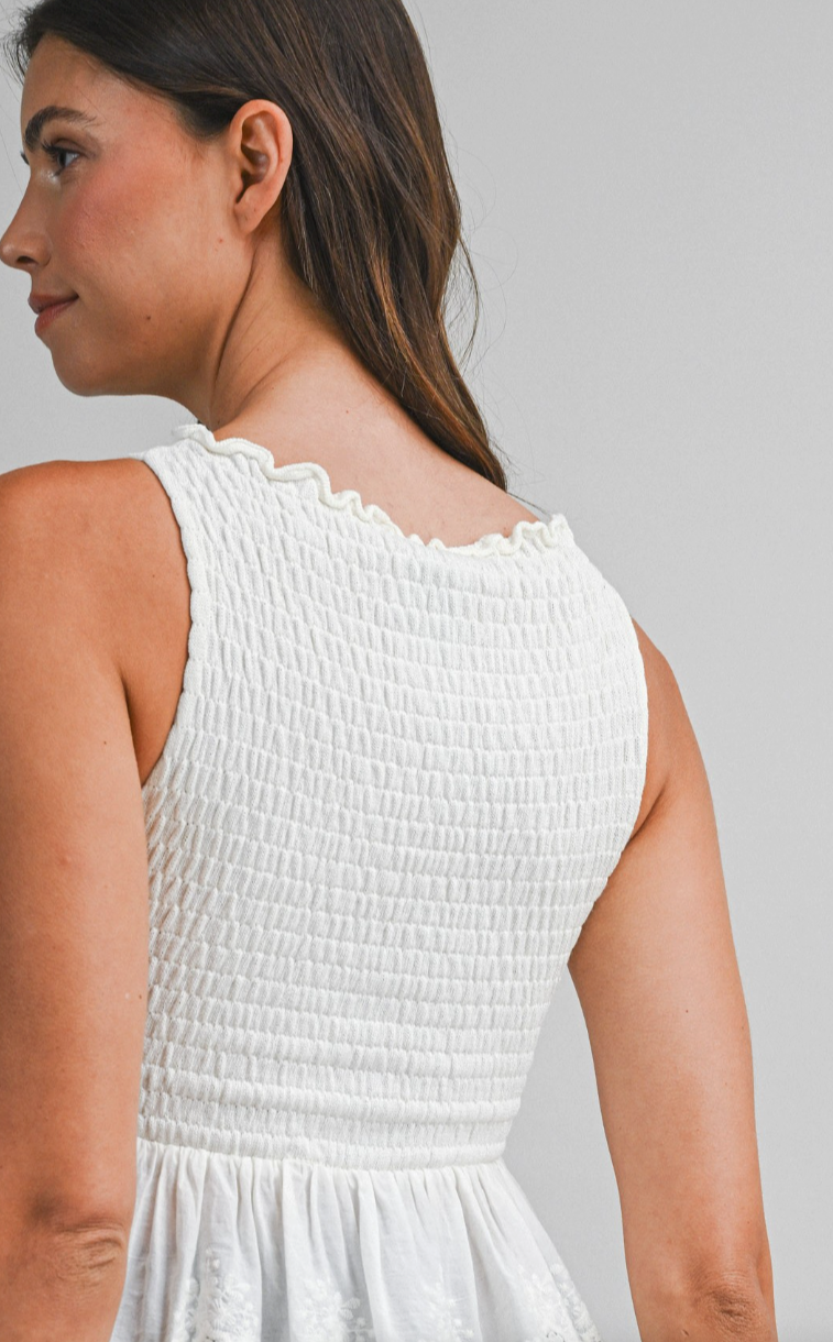 Smocked Lace Hem Combo Sleeveless Top