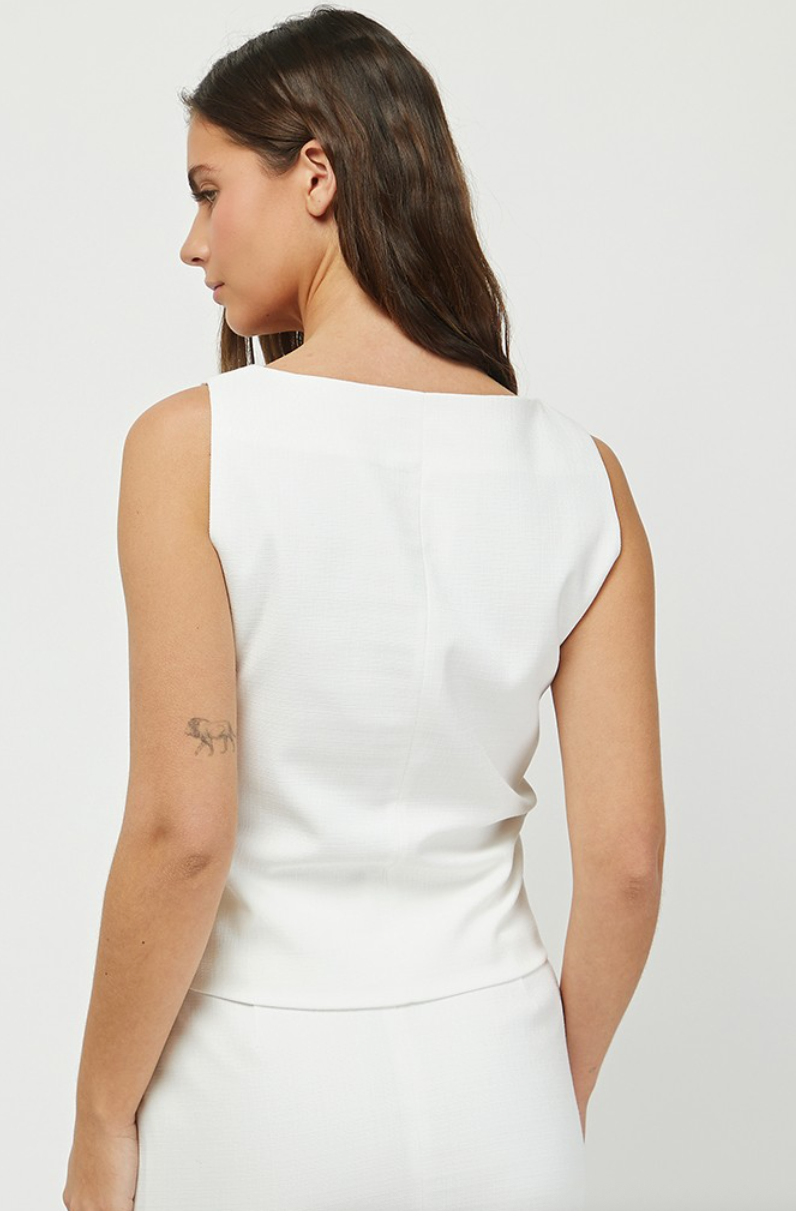 Sleeveless Button Up Square Neck Vest