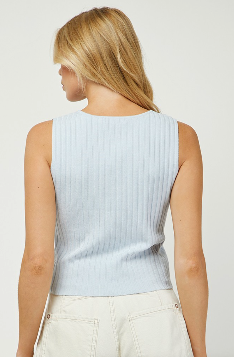Ribbed Sweater Sleeveless Button Up Top