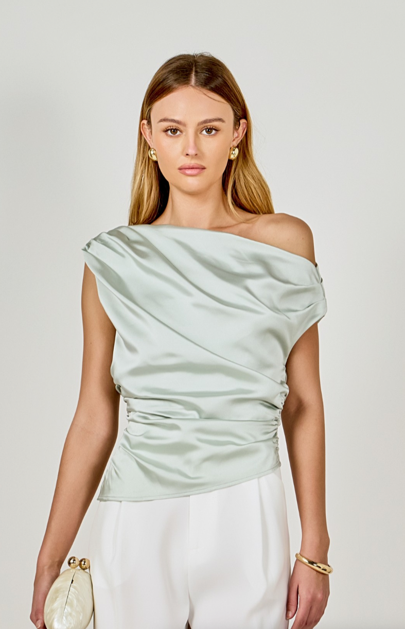 Asymmetrical Off The Shoulder Satin Top