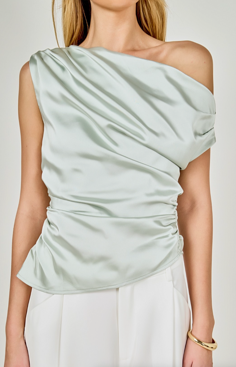 Asymmetrical Off The Shoulder Satin Top