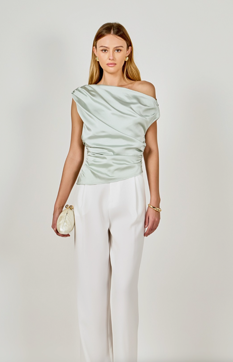 Asymmetrical Off The Shoulder Satin Top