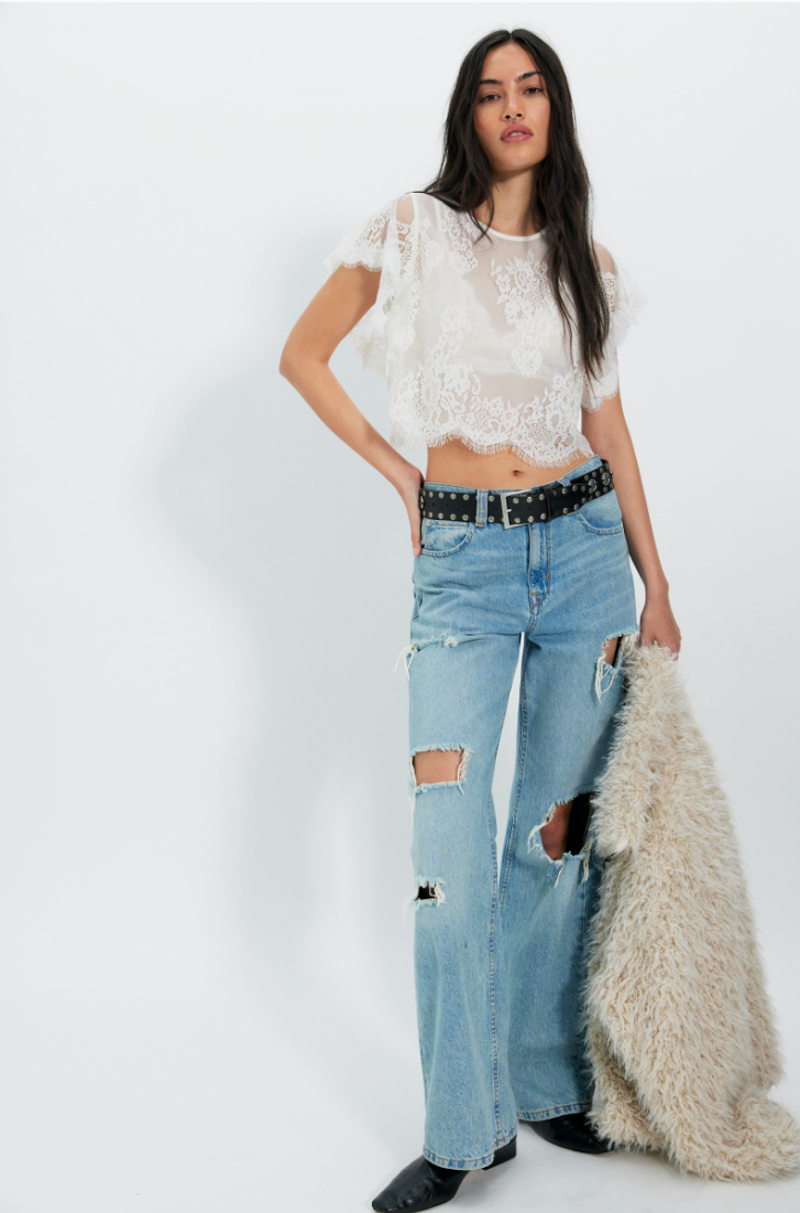Free People Lunar Ash Lace Top