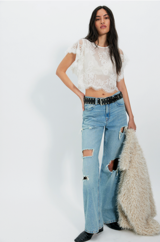 Free People Lunar Ash Lace Top
