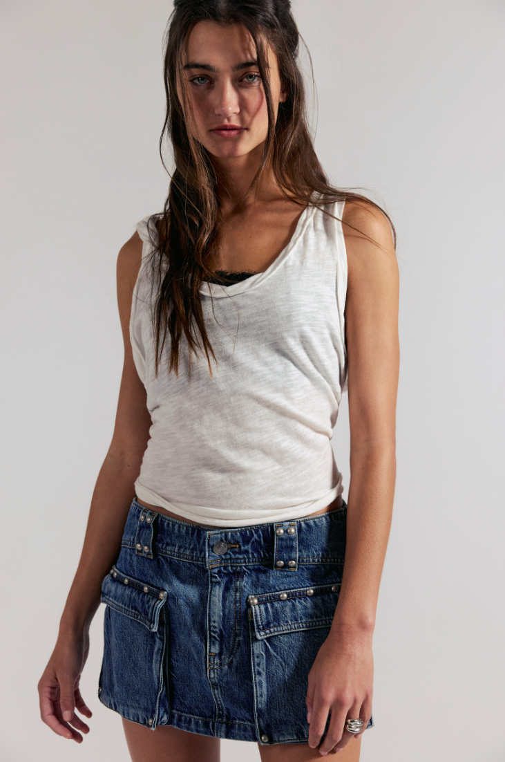 Free People Hera Studded Denim Mini Skirt