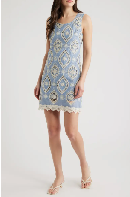 Embroidered Short Shift Dress