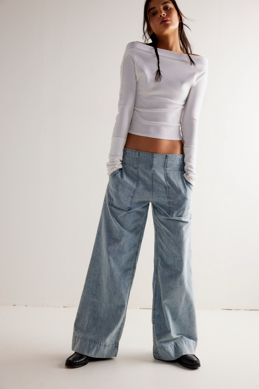 Free People Breezy Denim Pull On Pant