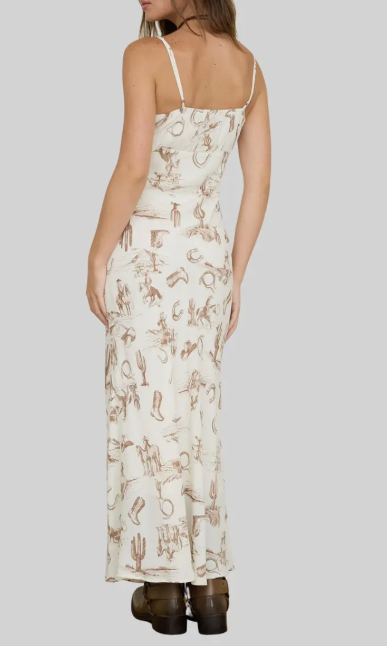 Western Print Maxi Slip-Dress