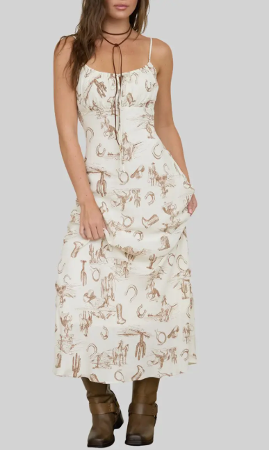 Western Print Maxi Slip-Dress