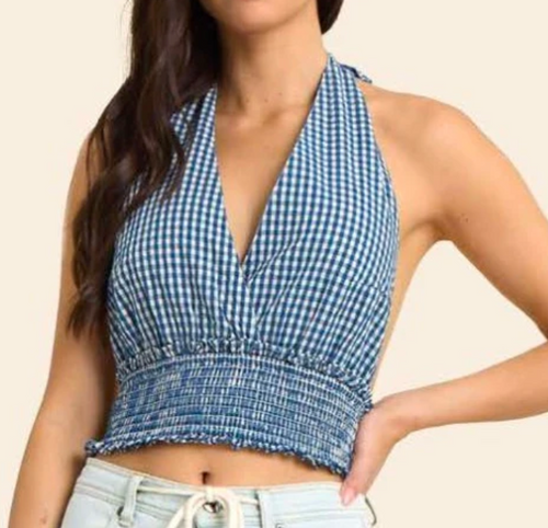 Vintage Havana Woven Smock Waist Halter Top