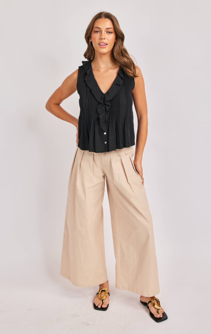 Sadie & Sage Terra Ruffle Pintuck Sleeveless Top