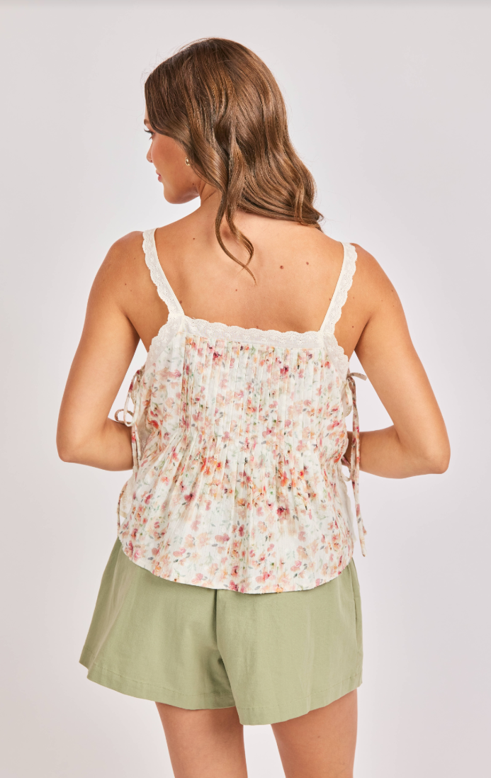 Sadie & Sage Rosita Pintuck Lace Trim Top