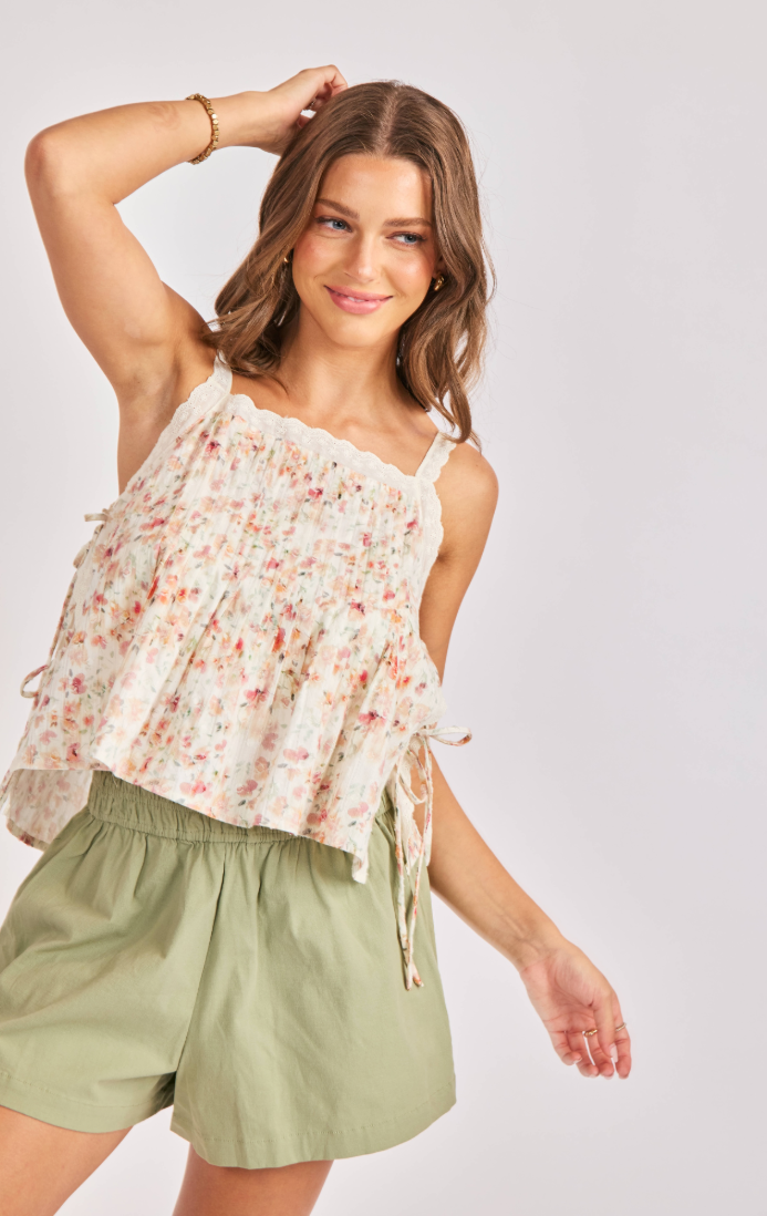 Sadie & Sage Rosita Pintuck Lace Trim Top