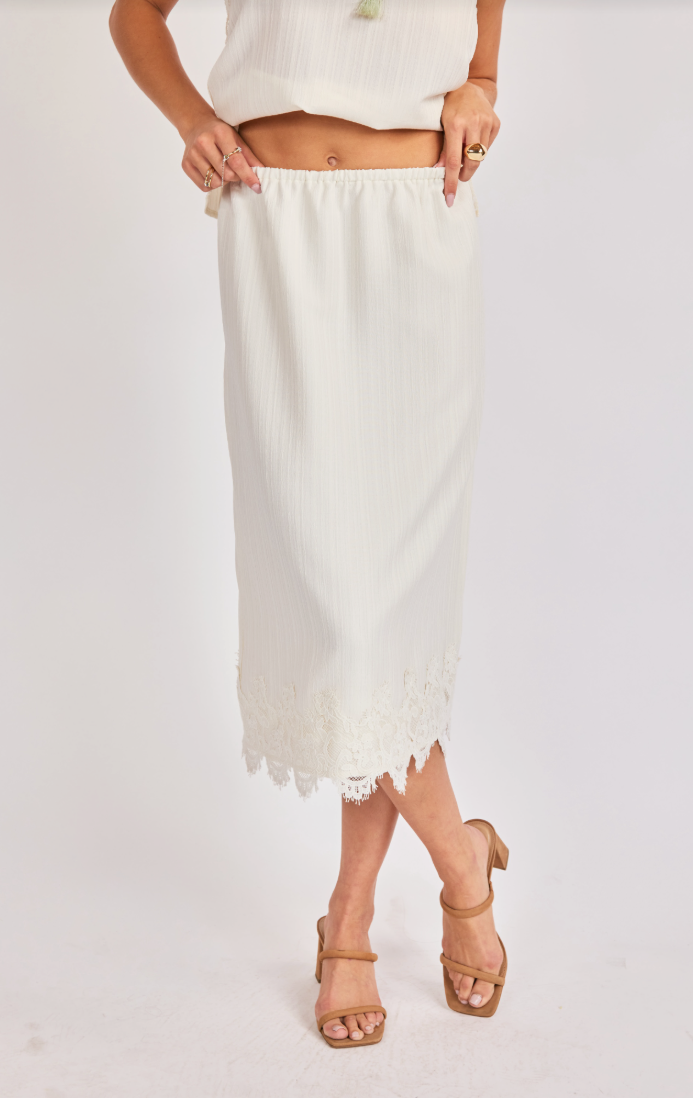 Sadie & Sage Fawn Lace Hem Midi Skirt