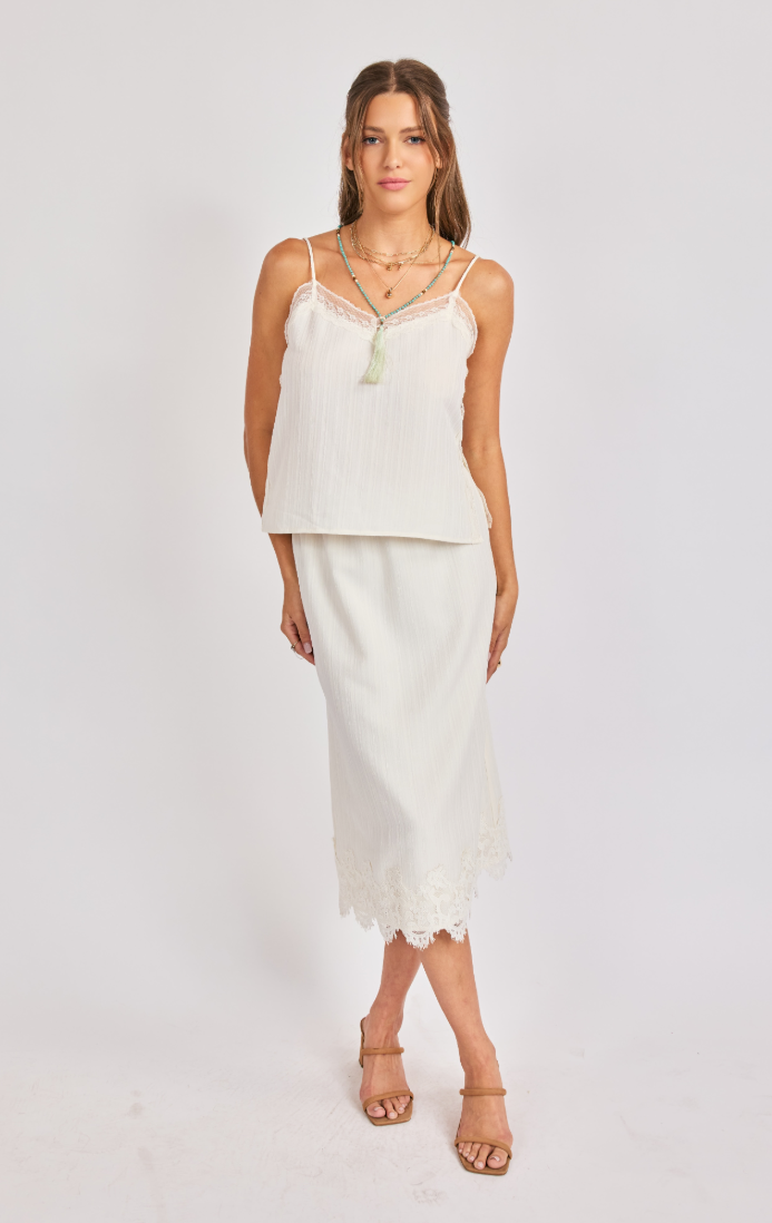Sadie & Sage Fawn Lace Hem Midi Skirt