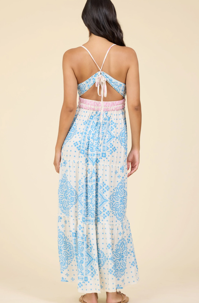 Surf Gypsy Bandana Printed Halter Maxi Dress