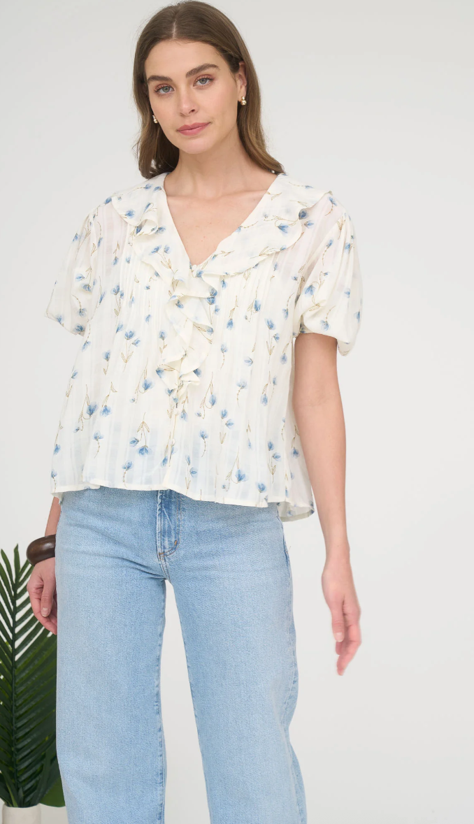 Floral Ruffle Button Up Top
